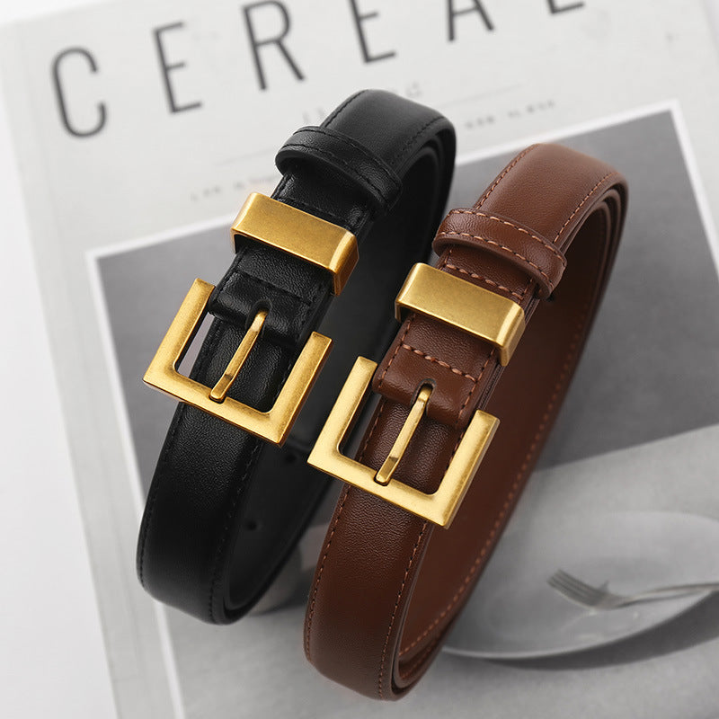 Women's High-grade Soft Fashion All-match Leather Pin Buckle Black Wide Belt