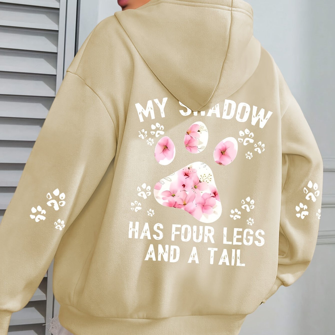 Paw Letter Print Hoodie Plus Size Casual Long