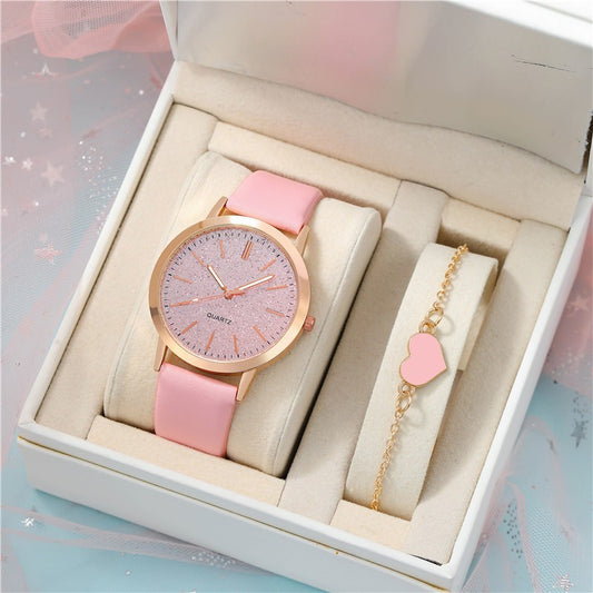 Women's Round Pointer Quartz Watch Set