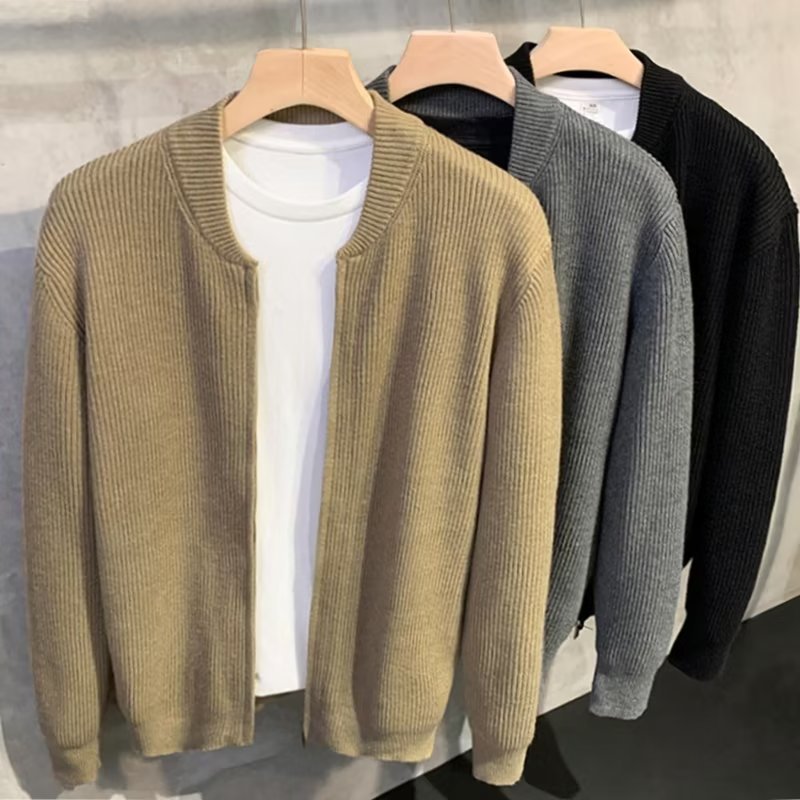 Double Zipper Cardigan Sweater Men's Knitwear Coat