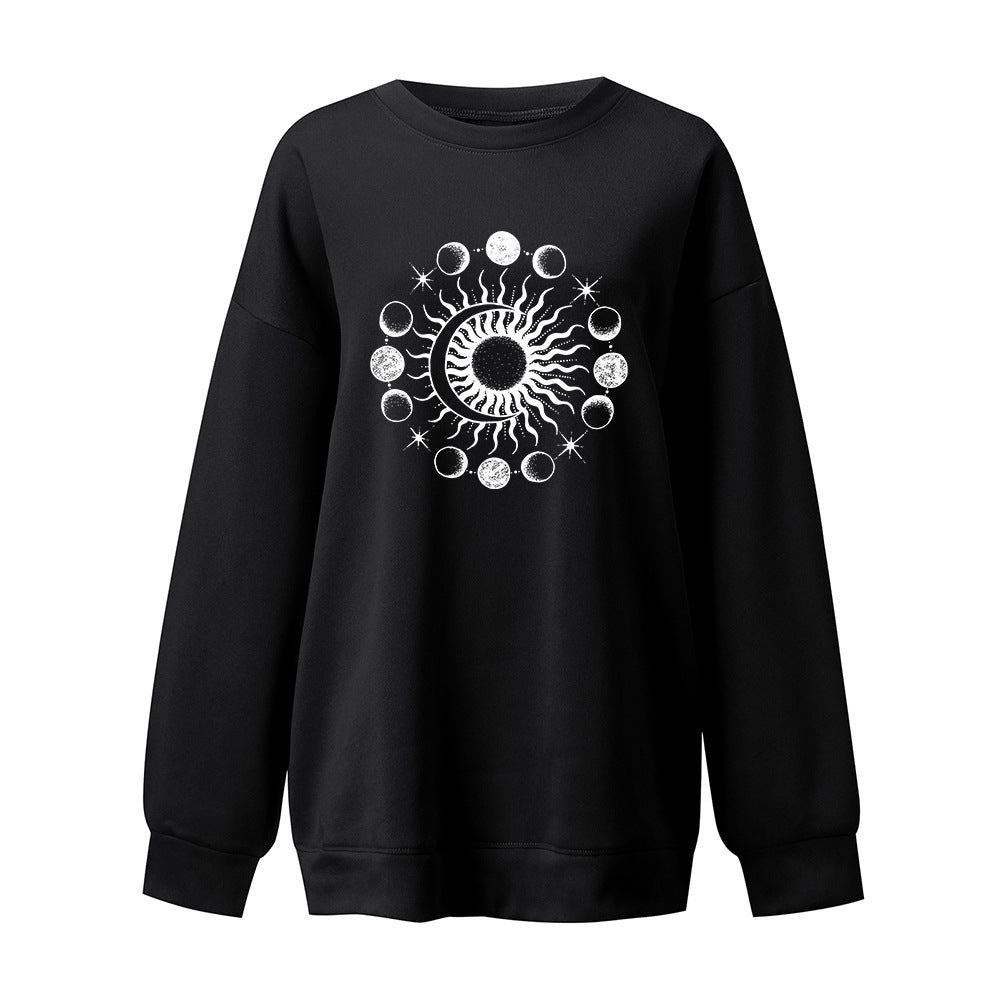 Starry Sky Sun And Moon Printing European And American Mysterious Third Eye Drop-shoulder Long-sleeve Sweater