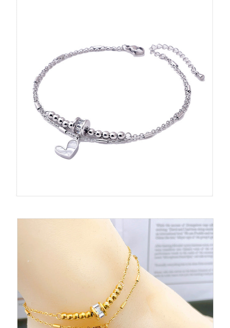 Zircon Transfer Beads Double-circle Anklet