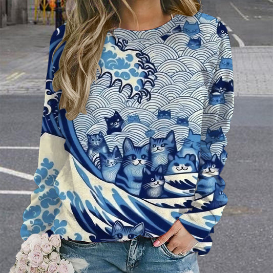 Digital Printing Women's Wansheng Pumpkin Round Neck Sweater