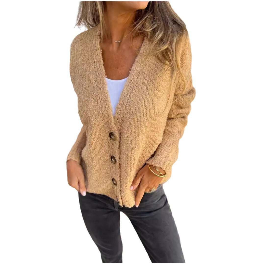 Fashion Solid Color Cardigan Knitted Sweater For Women