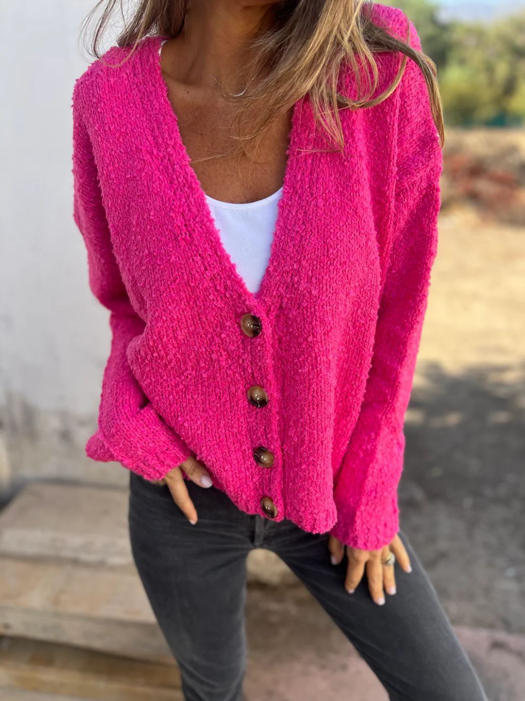 Fashion Solid Color Cardigan Knitted Sweater For Women