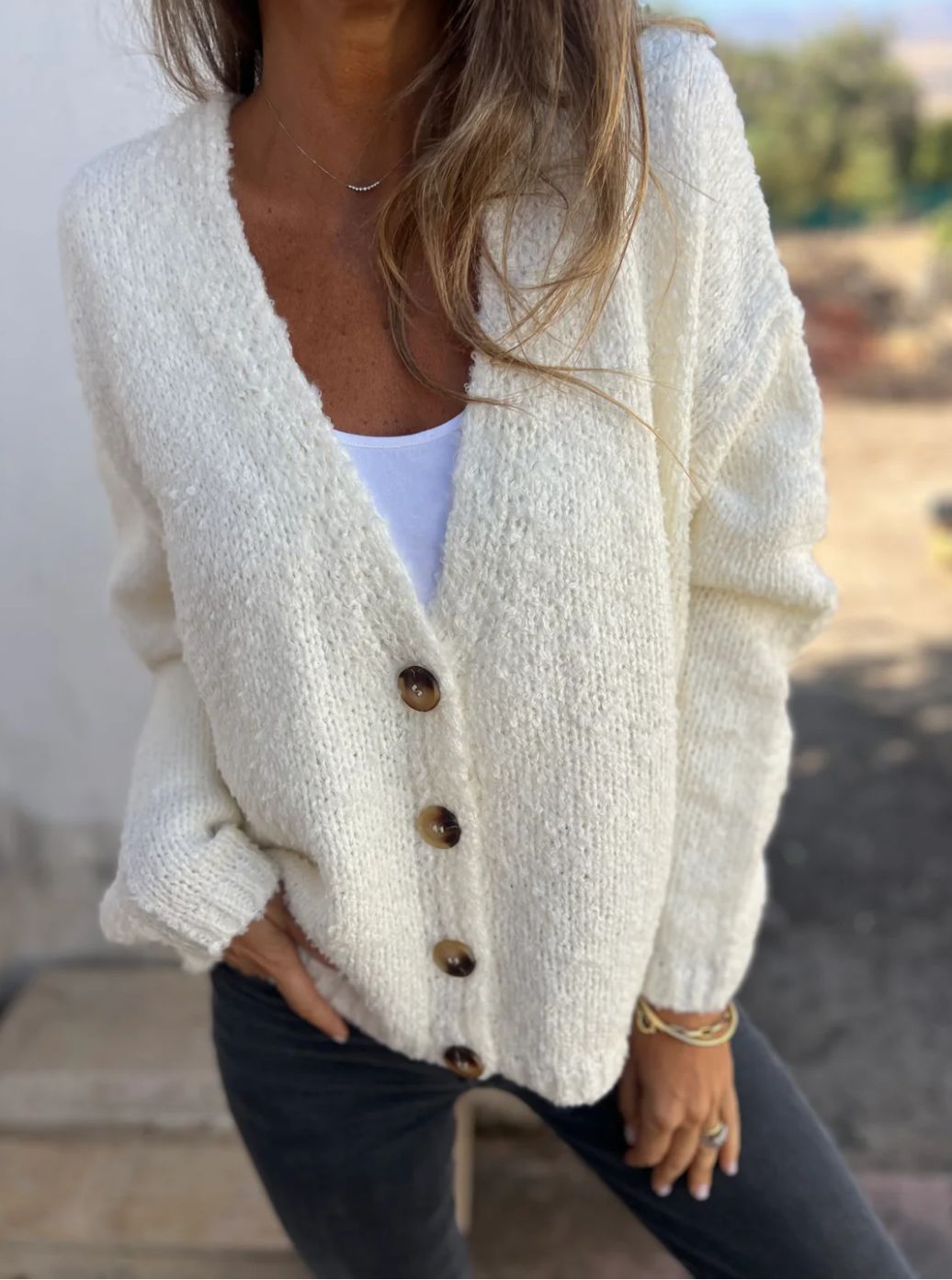 Fashion Solid Color Cardigan Knitted Sweater For Women