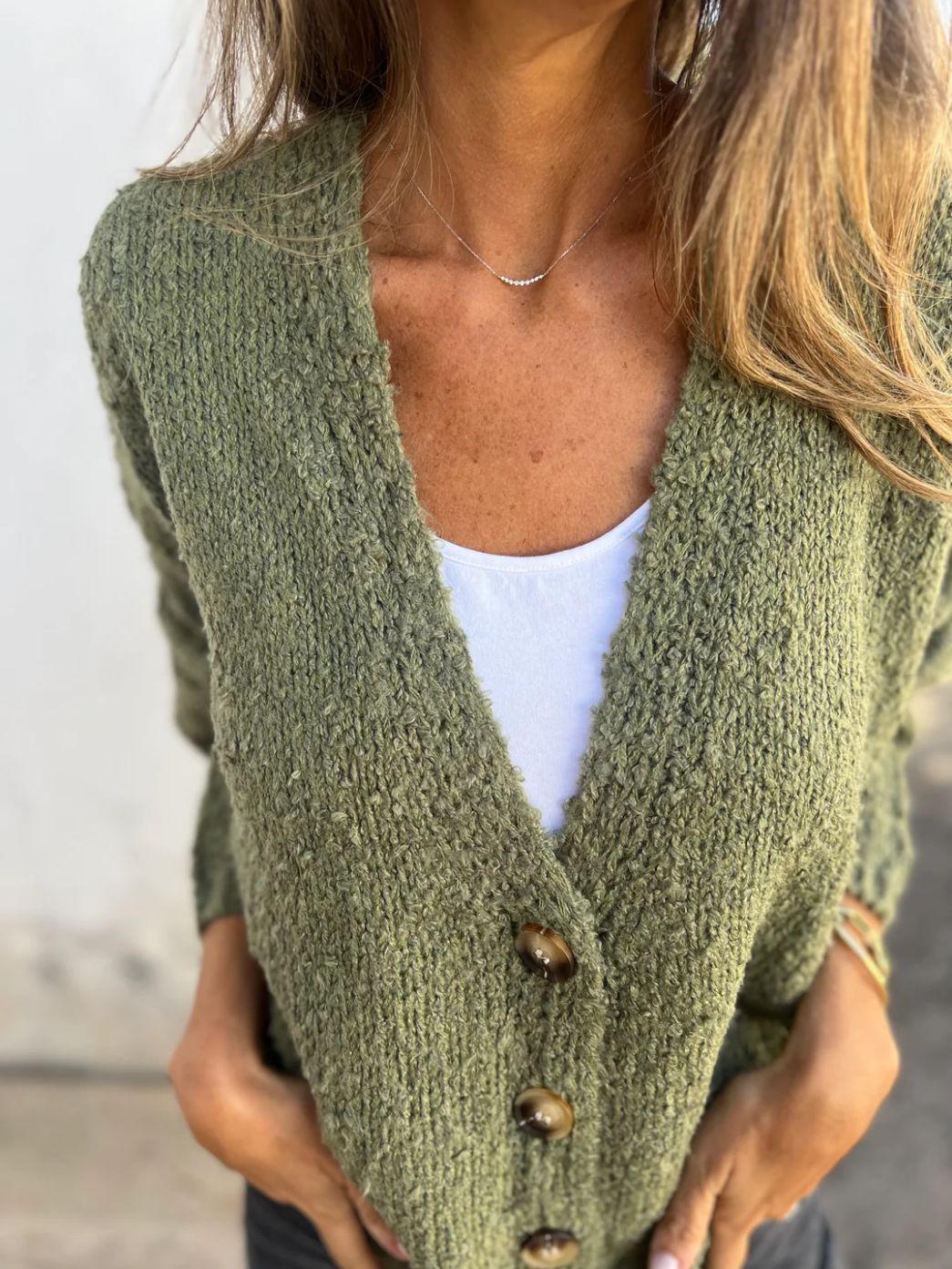 Fashion Solid Color Cardigan Knitted Sweater For Women