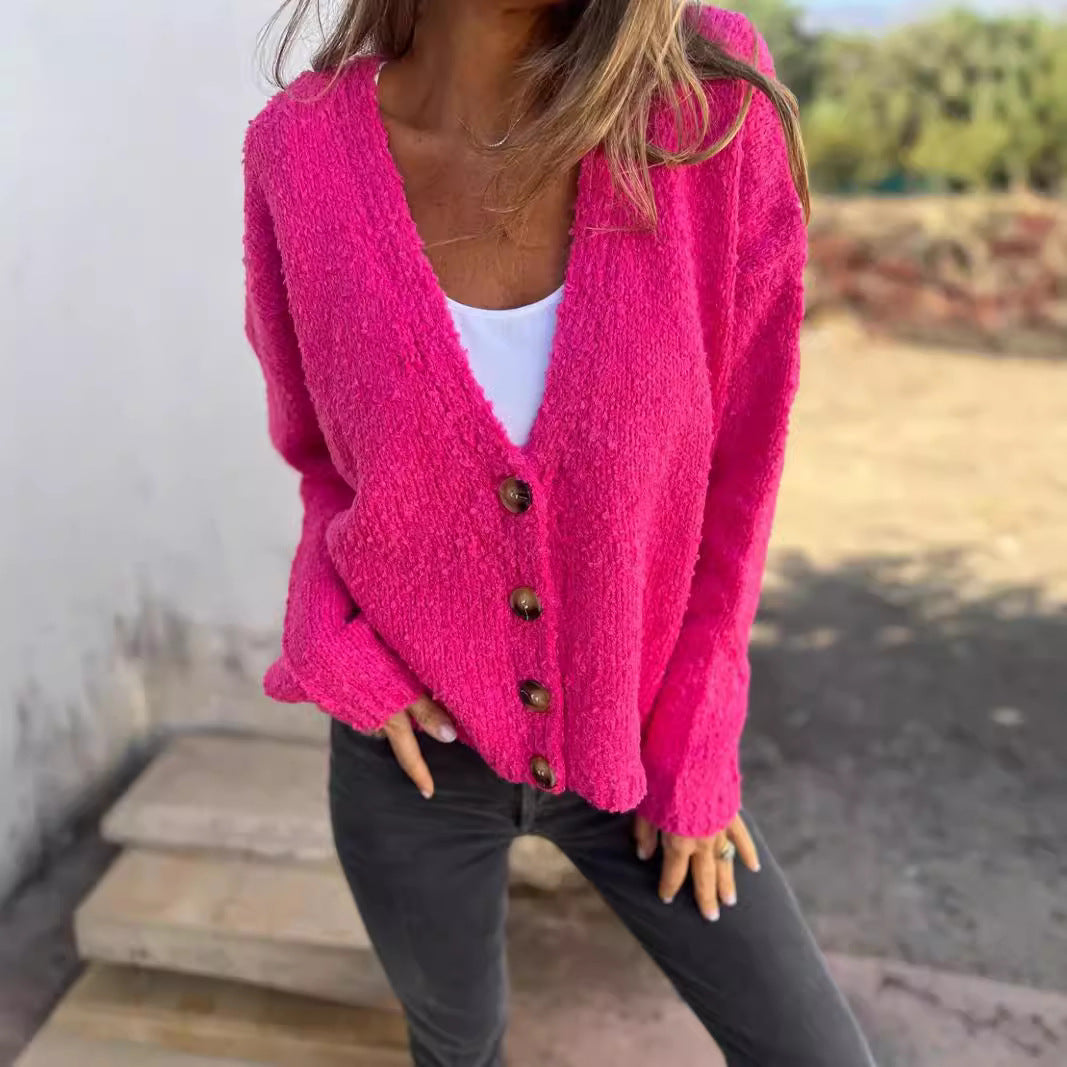 Fashion Solid Color Cardigan Knitted Sweater For Women