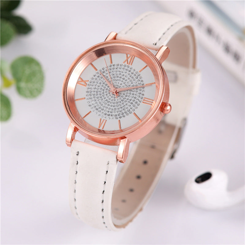 Ladies Fashion Sun Pattern Roman Scale Quartz Watch Watch