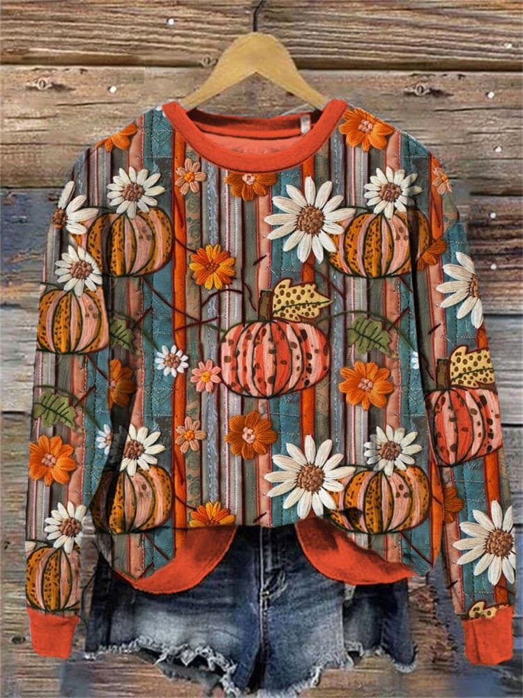 Digital Printing Women's Wansheng Pumpkin Round Neck Sweater