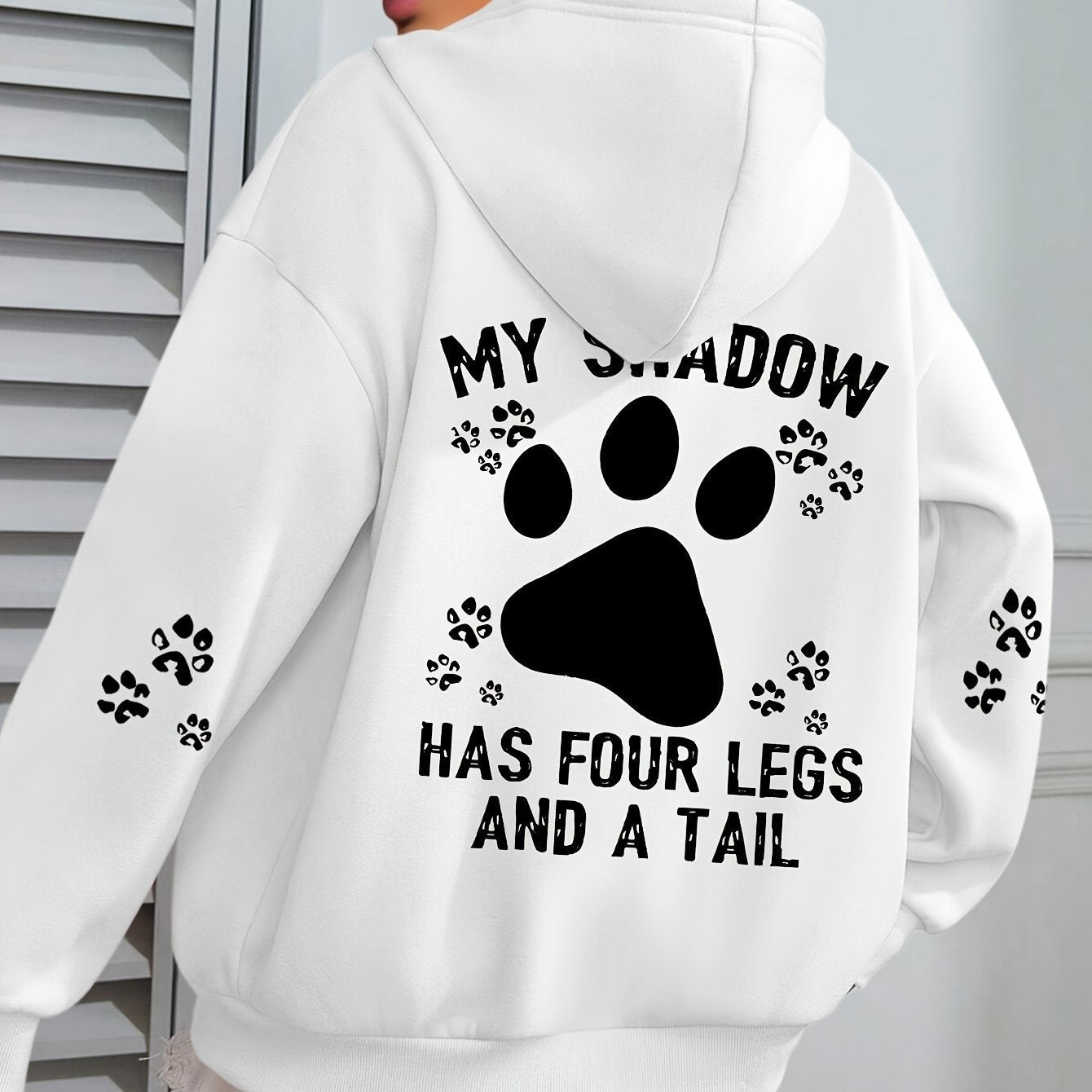 Paw Letter Print Hoodie Plus Size Casual Long