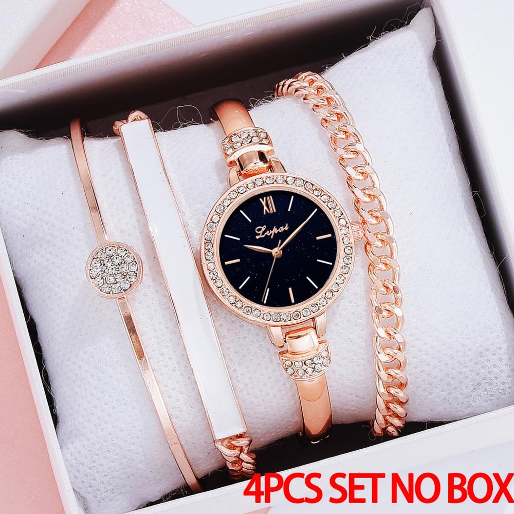 Ladies New Trend Steel Band Quartz Watch Gift Four-piece Set