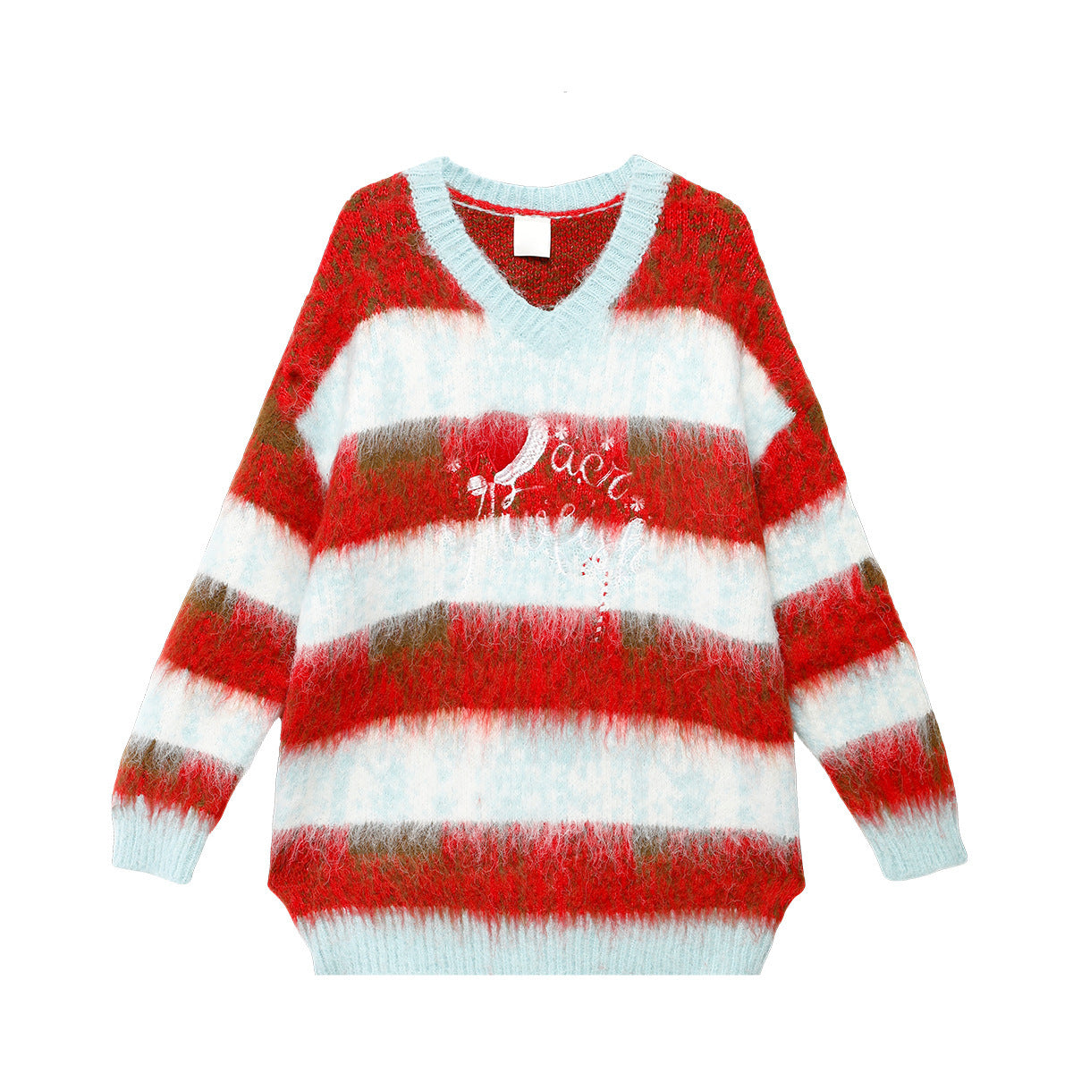 Women's Striped Contrast Color V-neck Pullover Sweater