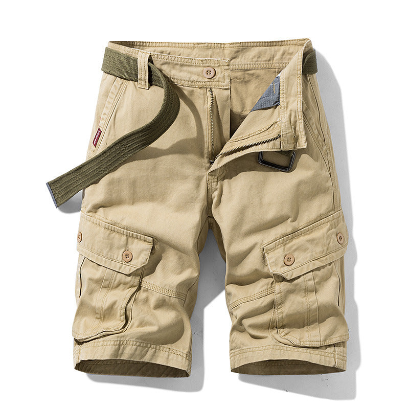 Solid Color Multi-pocket Cargo Shorts Men