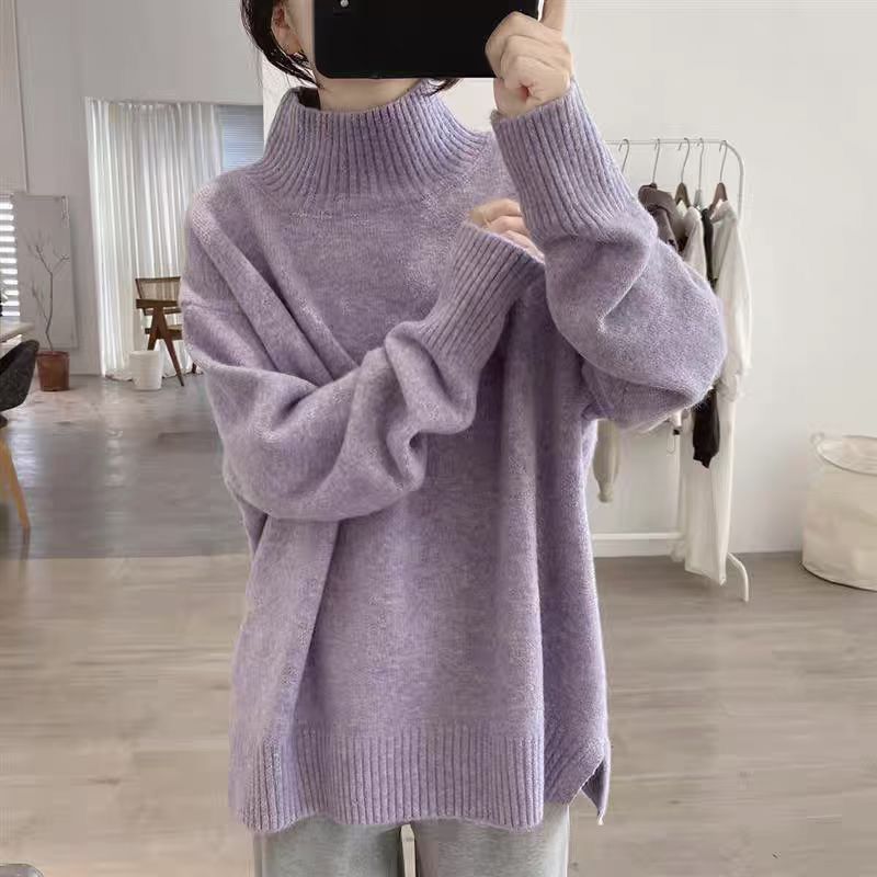 Solid Color Loose High Collar Thickened Sweater