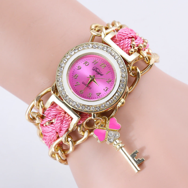 Watch Braided Rope Ladies PU Bracelet Watch Ladies Watch