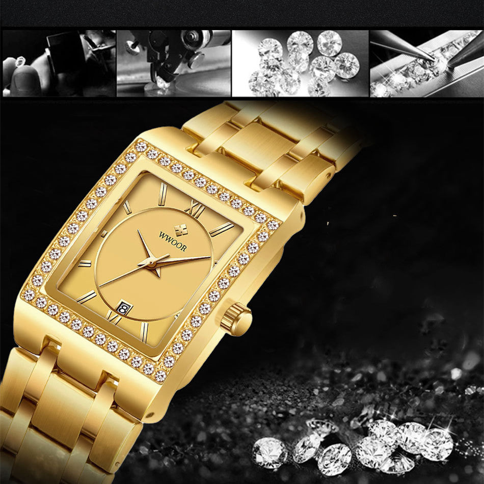 Grip Love Belt Diamond Waterproof Square Steel Band Quartz Women's Watch