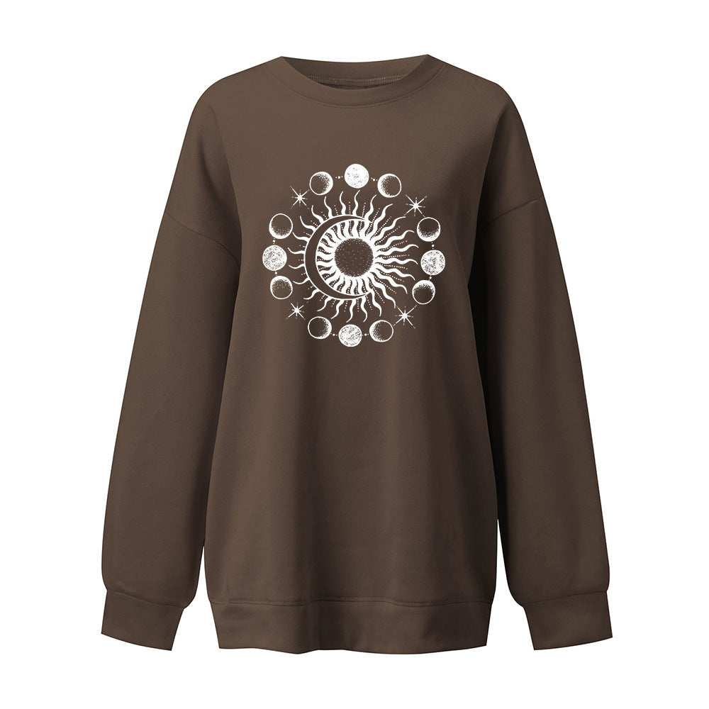 Starry Sky Sun And Moon Printing European And American Mysterious Third Eye Drop-shoulder Long-sleeve Sweater