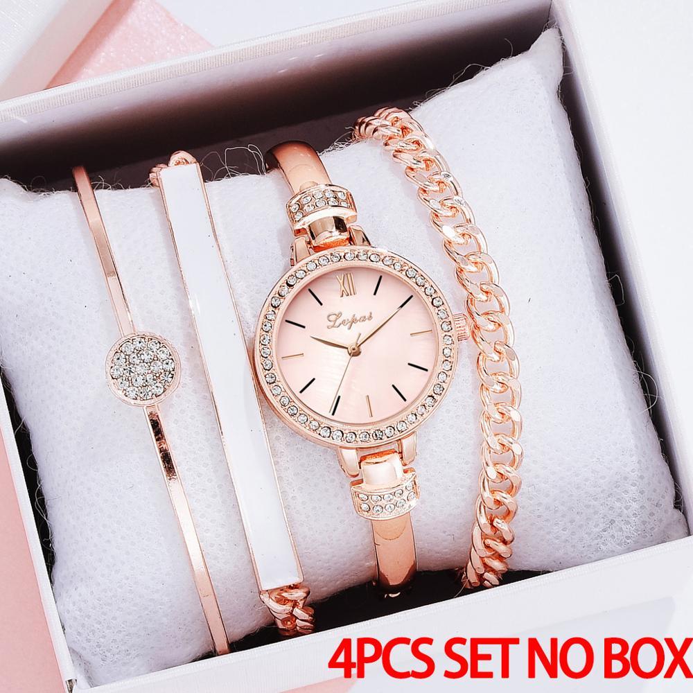 Ladies New Trend Steel Band Quartz Watch Gift Four-piece Set