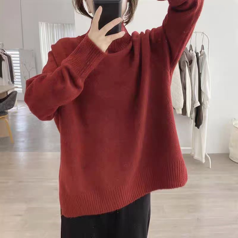 Solid Color Loose High Collar Thickened Sweater