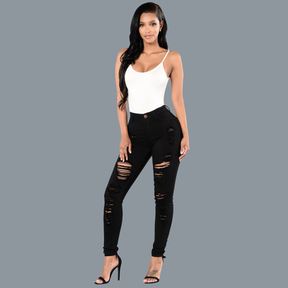 Women's Slim-fit Multi-color Knee Ripped Jeans Repair