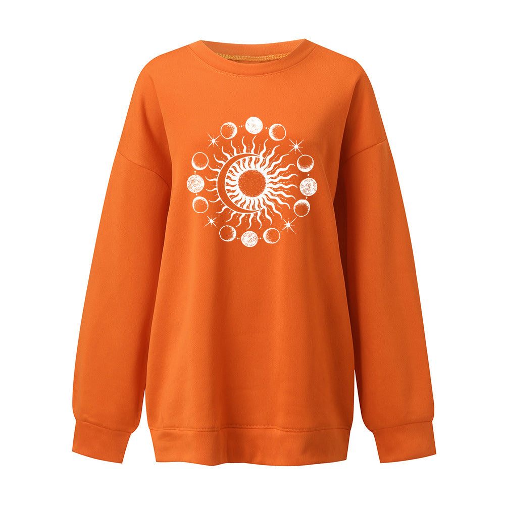 Starry Sky Sun And Moon Printing European And American Mysterious Third Eye Drop-shoulder Long-sleeve Sweater