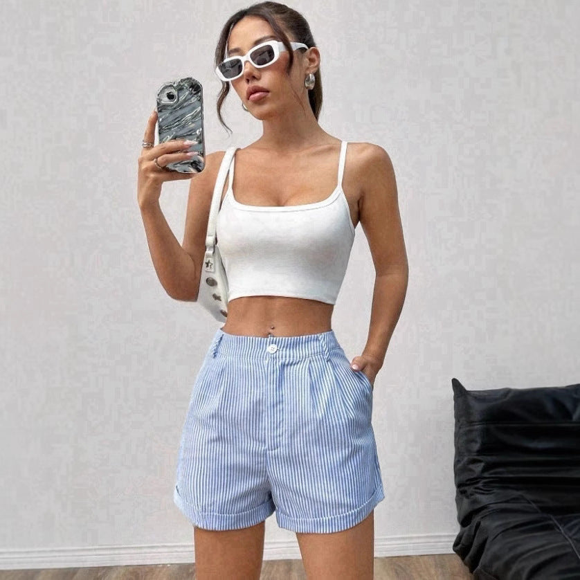 Women's Fashion Striped Pocket Shorts