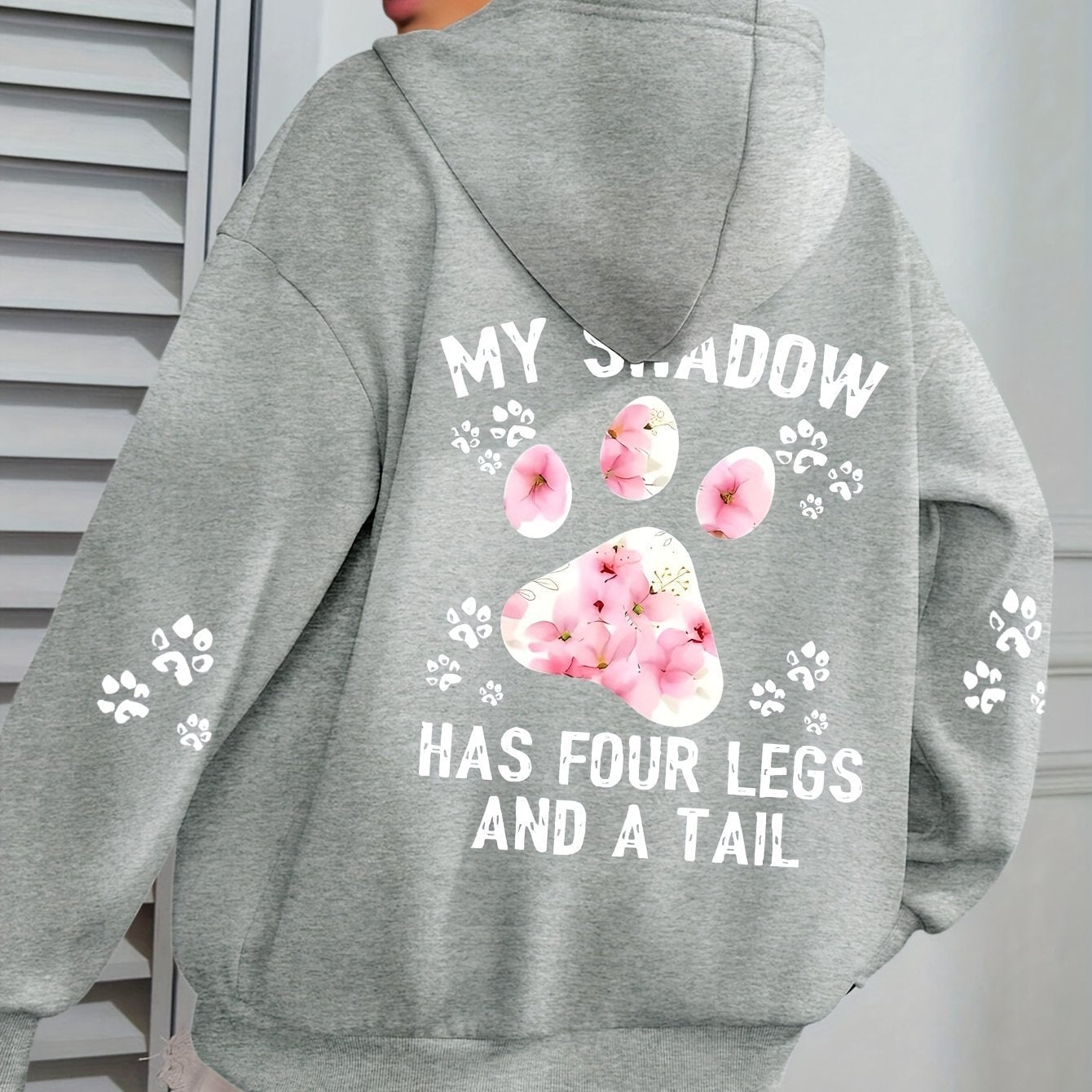 Paw Letter Print Hoodie Plus Size Casual Long